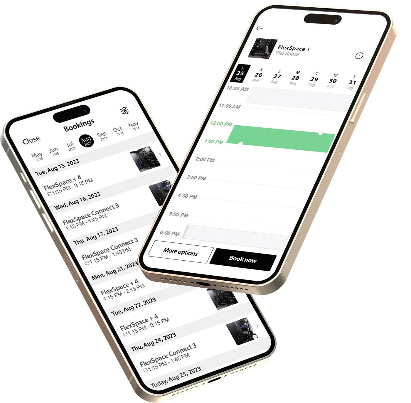 The FlexWerk app showing workout tracking and space reservations