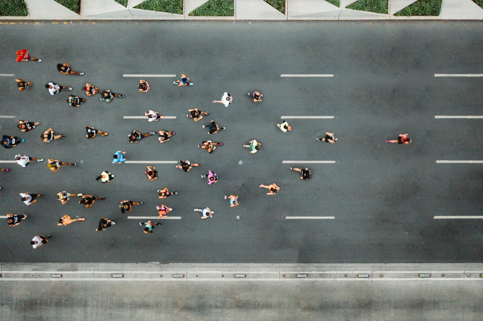 Runner out in front of the pack during a road race